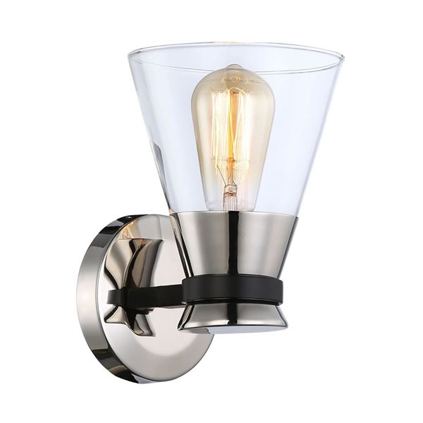 Artcraft Lighting Kanata 6 W x 9-in H 1-Light Wall Sconce w/ Clear Tapered Glass - Black/Brushed Nickel