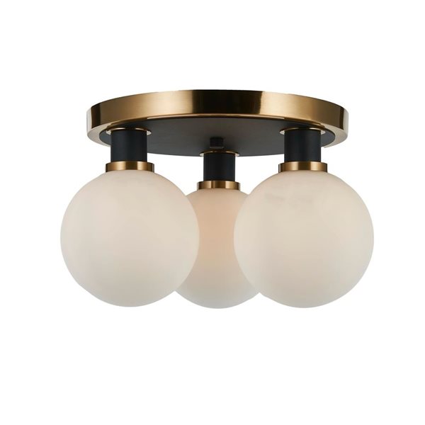 Artcraft Lighting Gem 14.5-in W 3-Light Black/Brushed Brass Semi-Flush Mount Ceiling Light w/ White Glass