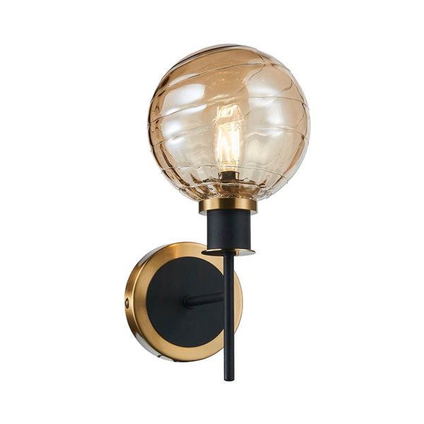 Artcraft Lighting Gem 7.9 W x 12-in H 1-Light Modern Wall Sconce w/Amber Glass - Black/Brushed Brass