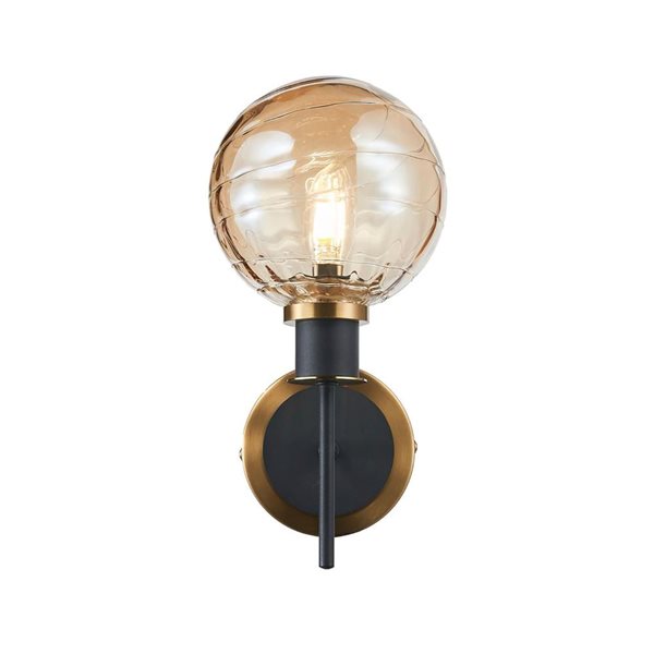 Artcraft Lighting Gem 7.9 W x 12-in H 1-Light Modern Wall Sconce w/Amber Glass - Black/Brushed Brass
