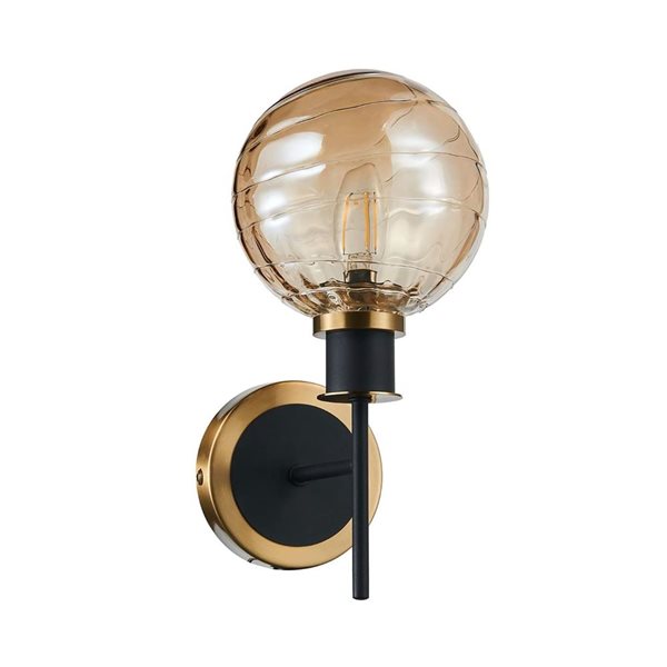 Artcraft Lighting Gem 7.9 W x 12-in H 1-Light Modern Wall Sconce w/Amber Glass - Black/Brushed Brass