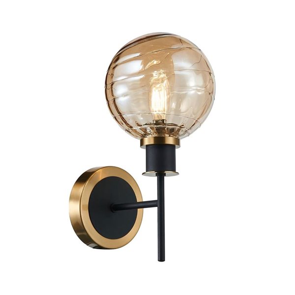 Artcraft Lighting Gem 7.9 W x 12-in H 1-Light Modern Wall Sconce w/Amber Glass - Black/Brushed Brass