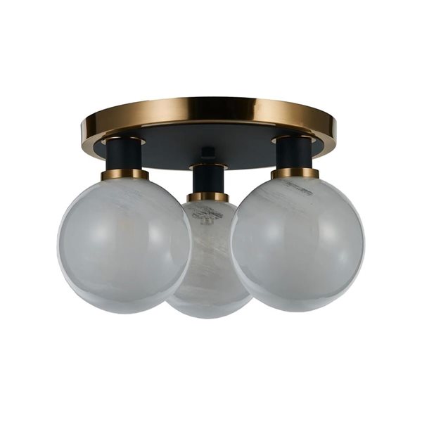 Artcraft Lighting Gem 14.5-in W 3-Light Black/Brushed Brass Semi-Flush Mount Ceiling Light w/ Textured White Glass