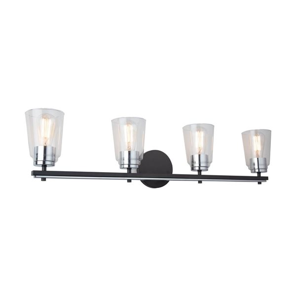 Artcraft Lighting Essex 35.25 W x 8.25-in H 4-Light Bathroom Vanity Light w/ Clear Glass - Black/Chrome