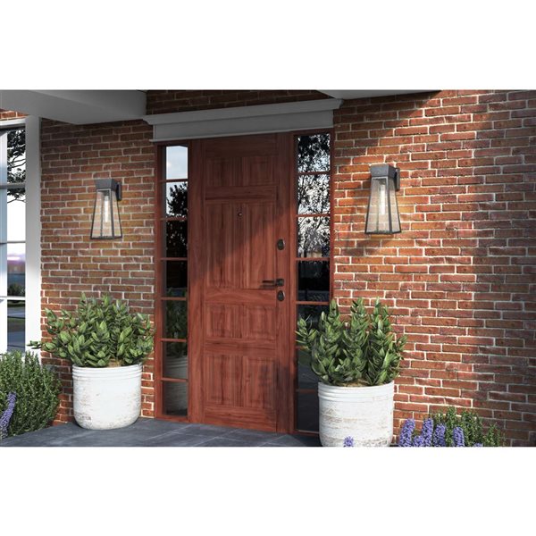 Artcraft Lighting Lucian 17-in H 1-Light Outdoor Wall Sconce w/ Seeded Glass - Black