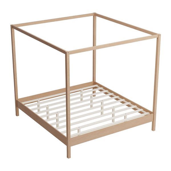 Mondawe Natural Wooden Canopy Natural King-Size Bed Frame
