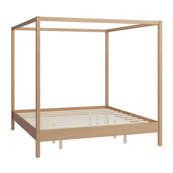 Mondawe Natural Wooden Canopy Natural King-Size Bed Frame