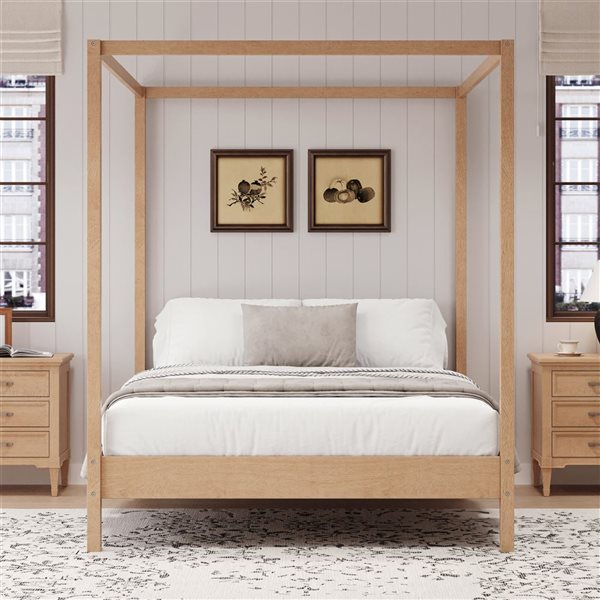Mondawe Natural Wooden Canopy Natural King-Size Bed Frame