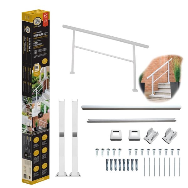 Nuvo Iron White Aluminum 4-5 Steps Stoop Railing Kit - Posts Hand Railing Hardware Included