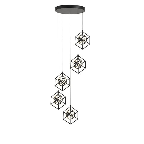 Artcraft Lighting Tulip 24-in 5-Light Modern Geometric Integrated LED Pendant Light - Matte Black