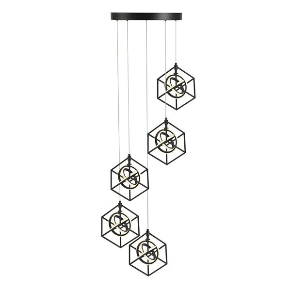 Artcraft Lighting Tulip 24-in 5-Light Modern Geometric Integrated LED Pendant Light - Matte Black