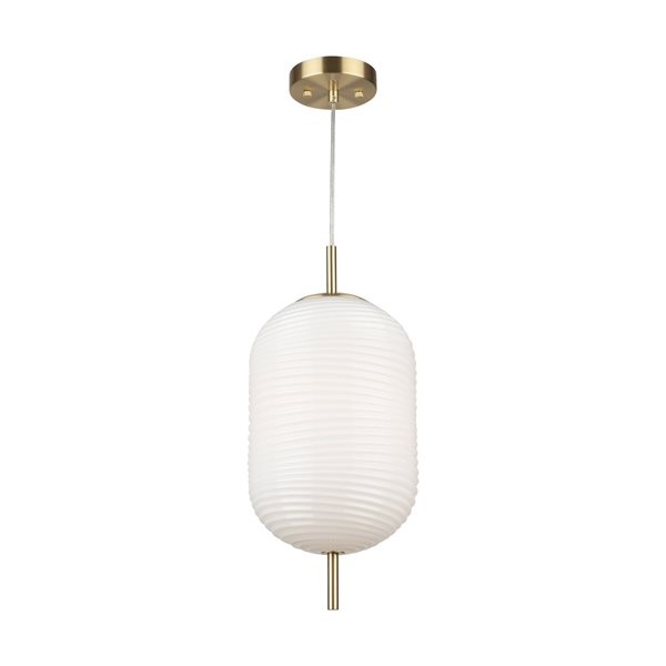 Artcraft Lighting Vita 1-Light Modern Pendant Light w/ Ribbed Glass Globe Shade - White/Brass