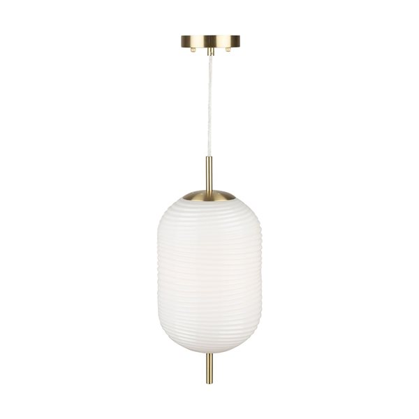 Artcraft Lighting Vita 1-Light Modern Pendant Light w/ Ribbed Glass Globe Shade - White/Brass