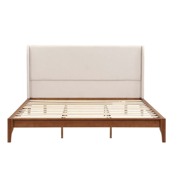 Mondawe King Size Bamboo Platform Bed w/ Upholstered Headboard - Brown