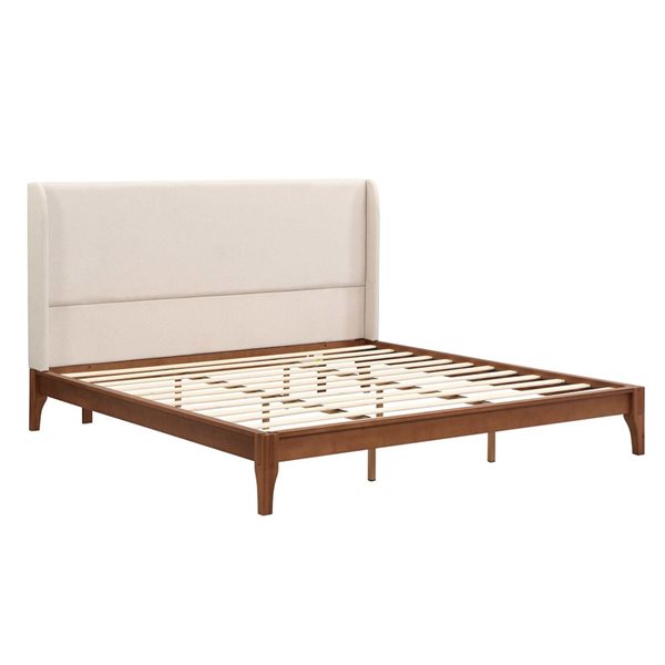 Mondawe King Size Bamboo Platform Bed w/ Upholstered Headboard - Brown