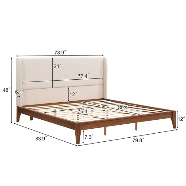 Mondawe King Size Bamboo Platform Bed w/ Upholstered Headboard - Brown