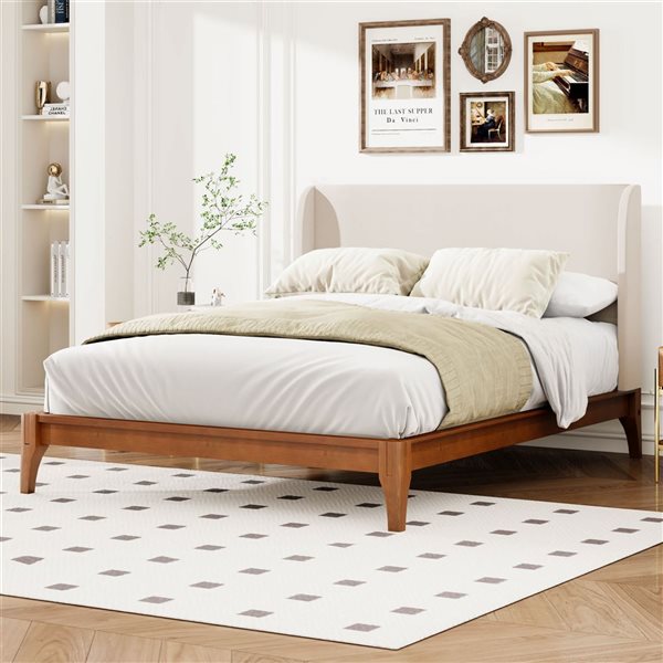 Mondawe King Size Bamboo Platform Bed w/ Upholstered Headboard - Brown