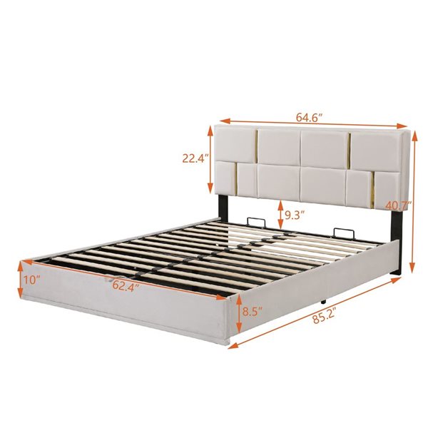 Mondawe Queen Size Platform Bed w/ Hydraulic Storage - Beige