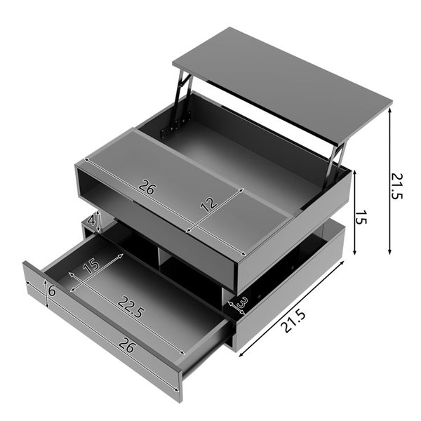 Mondawe High Coffee Table w/ Glass Top + LED Lighting and Drawer - High Gloss Black