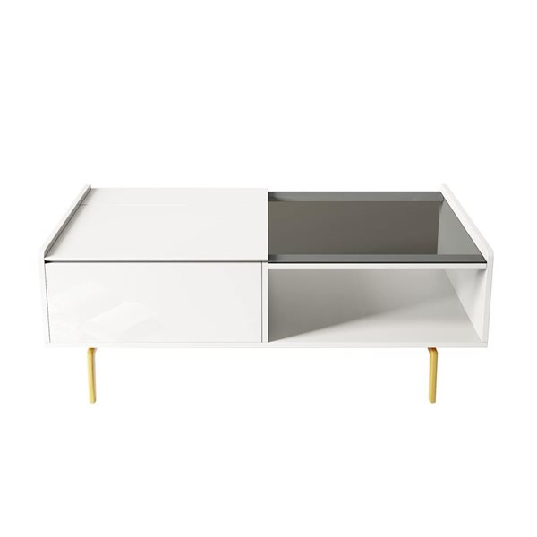 Mondawe Coffee Table w/ Glass Top and Lifting Top + LED Lighting - High Gloss White