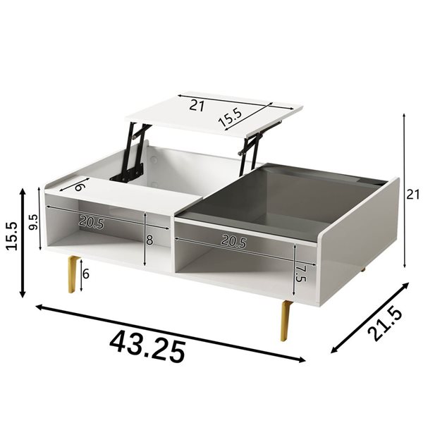 Mondawe Coffee Table w/ Glass Top and Lifting Top + LED Lighting - High Gloss White