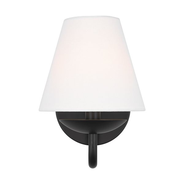 Generation Lighting Albion 7.75-in H Black Metal Transitional Wall Sconce w/ White Fabric Cone-shaped Shade