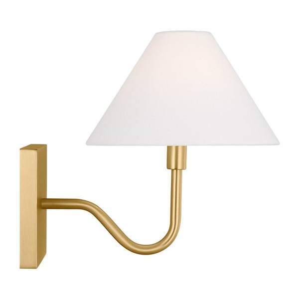 Generation Lighting Eldon 8-in H Brass Metal Transitional Wall Sconce w/ White Fabric Cone-shaped Shade