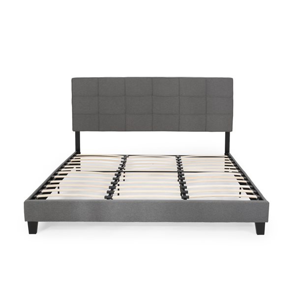 Homy Casa King Size Upholstered Bed Frame w/ Tufted Headboard + Easy Assembly - Charcoal Grey