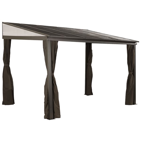 Sojag Portland Lean-To Gazebo in Dark Brown Steel Hardtop Roof