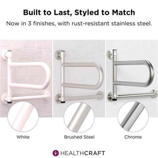 HealthCraft Products Dependa-Bar 16-in White Pivoting Grab Bar