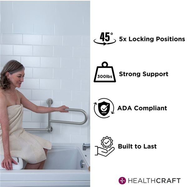 HealthCraft Products Dependa-Bar 16-in White Pivoting Grab Bar