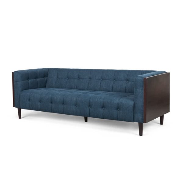 Homy Casa Modern 3-Seat Sofa w/ Button Tufted Waffle Stitch and Wood Frame + Tapered Legs