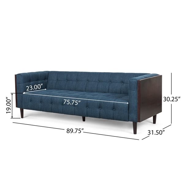 Homy Casa Modern 3-Seat Sofa w/ Button Tufted Waffle Stitch and Wood Frame + Tapered Legs