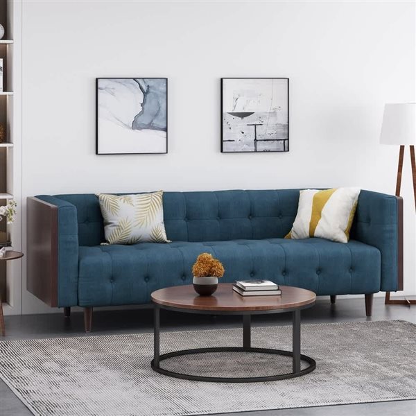 Homy Casa Modern 3-Seat Sofa w/ Button Tufted Waffle Stitch and Wood Frame + Tapered Legs