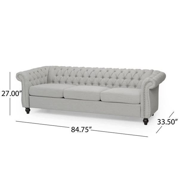 Homy Casa Chesterfield 3-Seat Sofa w/ Tufted Back and Nailhead Trim + Round Legs