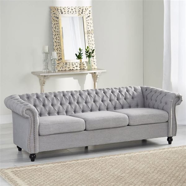 Homy Casa Chesterfield 3-Seat Sofa w/ Tufted Back and Nailhead Trim + Round Legs