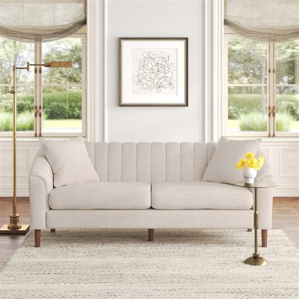Homy Casa 3-Seat Sofa w/ Tufted Back and Sloped Arms + Accent Pillows