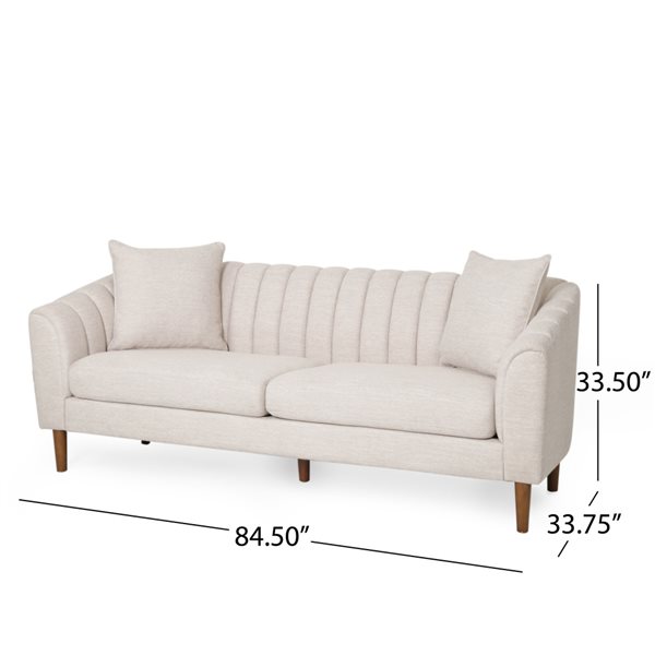 Homy Casa 3-Seat Sofa w/ Tufted Back and Sloped Arms + Accent Pillows