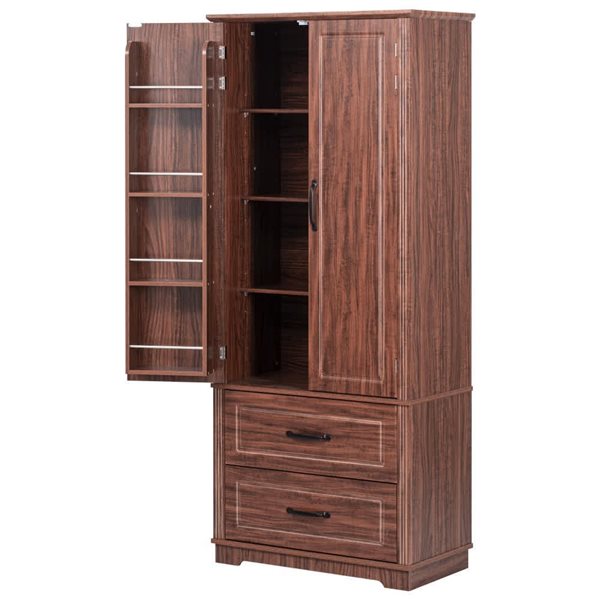 Homy Casa 71-in Brown Farmhouse Pantry Cabinet w/ 2 Drawers and Multiple Shelves - Brown
