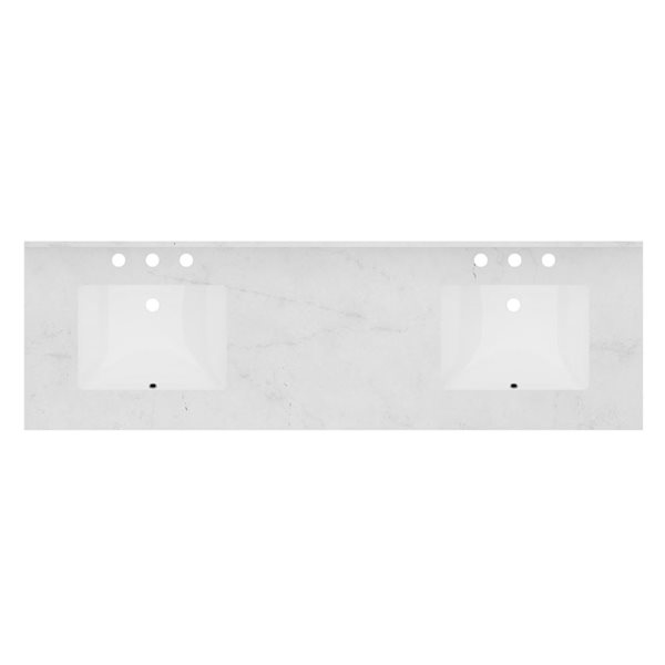 Vanuria 72-in Solid Oak Freestanding Vanity in Light Grey-White Marble Top and Matte Black Hardware