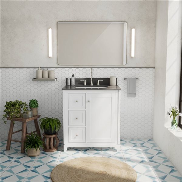 Vanuria 30-in Solid Oak Freestanding Vanity in White-Grey Quartz Top and Brushed Nickel Hardware