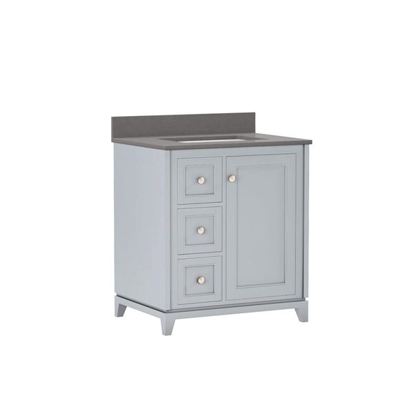 Vanuria 30-in Solid Oak Freestanding Vanity in Light Grey-Grey Quartz Top and Brushed Nickel Hardware