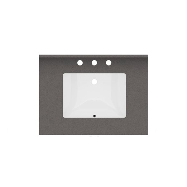 Vanuria 30-in Solid Oak Freestanding Vanity in Light Grey-Grey Quartz Top and Brushed Gold Hardware