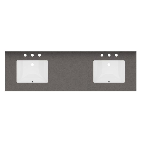 Vanuria 72-in Solid Oak Freestanding Vanity in White-Grey Quartz Top and Matte Black Hardware