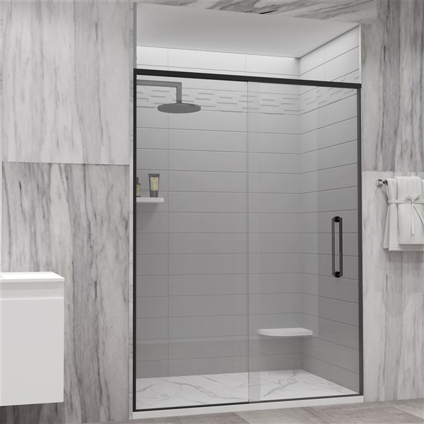 GEF Kaia 48 x 36-in White Calcutta Solid Surface Reversible Shower Base