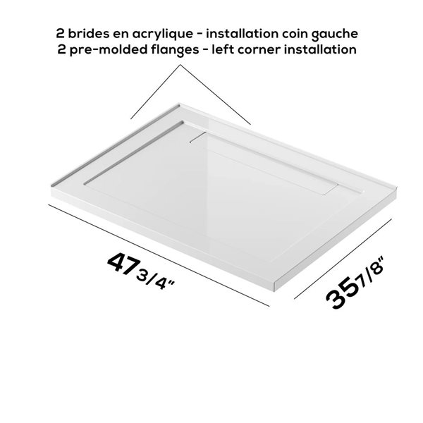 GEF Kaia 48 x 36-in White Acrylic Rectangular Shower Base