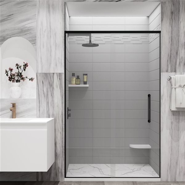 GEF Kaia 60 x 36-in White Calcutta Solid Surface Reversible Shower Base