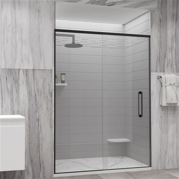 GEF Kaia 60 x 36-in White Calcutta Solid Surface Reversible Shower Base