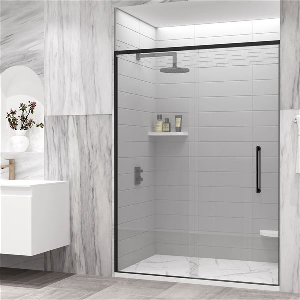 GEF Kaia 60 x 36-in White Calcutta Solid Surface Reversible Shower Base