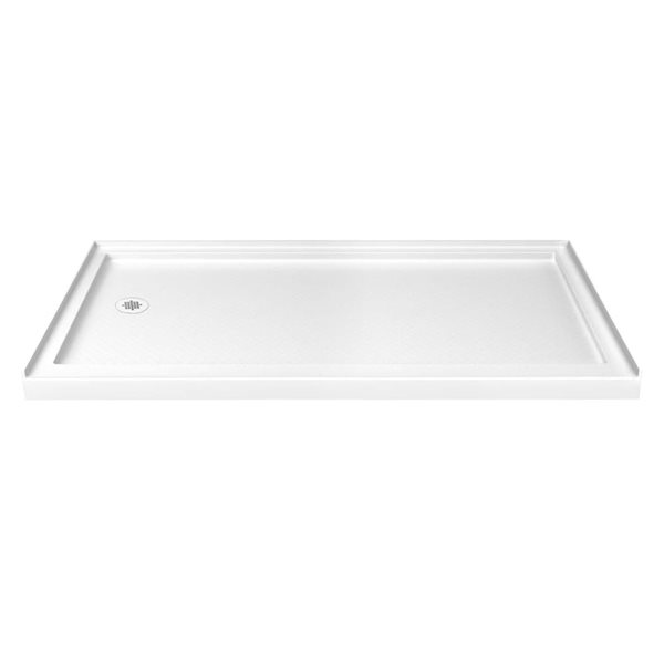 Turin LowStep 60x34x2.5-in Slip-Resistant Acrylic Alcove Shower Base w/ Left Drain - White
